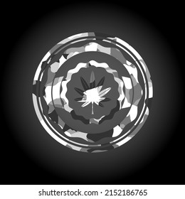 hoja de marihuana, ícono de hierba dentro del emblema de camuflaje gris. 