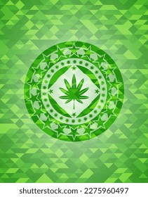hoja de marihuana, icono de hierba dentro del emblema del mosaico verde. 