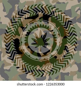 marijuana leaf, weed icon on camo pattern
