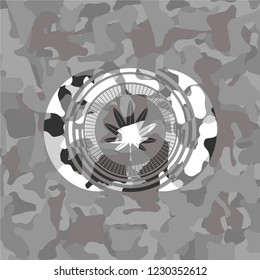 marijuana leaf, weed icon on grey camo pattern