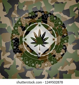 marijuana leaf, weed icon on camo texture