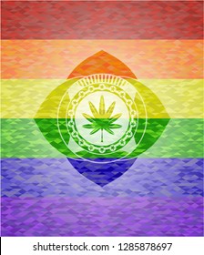 marijuana leaf, weed icon on mosaic background with the colors of the LGBT flag