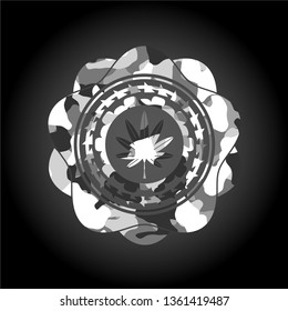marijuana leaf, weed icon on grey camouflage texture