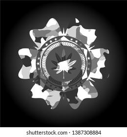 marijuana leaf, weed icon on grey camouflage texture