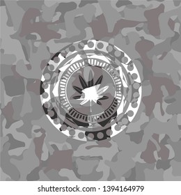 marijuana leaf, weed icon on grey camo pattern