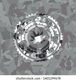 marijuana leaf, weed icon on grey camouflage texture