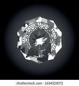 marijuana leaf, weed icon on grey camo texture