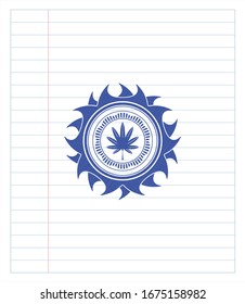 marijuana leaf, weed icon pen effect. Blue ink. Vector Illustration. Detailed.
