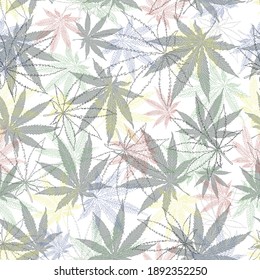 Las hojas de marihuana son un patrón ininterrumpido. Fondo de la planta de cannabis. Estilo dibujado a mano.