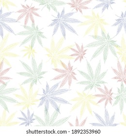 Marijuana leafs seamless pattern. Cannabis plant background. Hand drawn style.