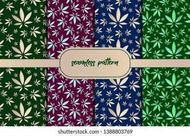 Marijuana leafs. Set of green trendy leafs seamless background. Forest trees seamless pattern. Nature
