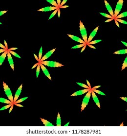 Marijuana leaves flag colour hill vector seamless pattern for wrapping, craft, textile, fabric