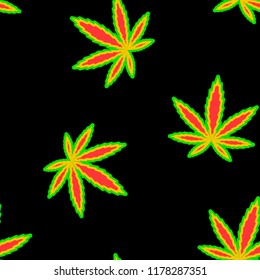 Marijuana leaves flag colour vector seamless pattern for wrapping, craft, textile, fabric