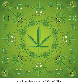 Marijuana leaves mandala monsters vector illustration