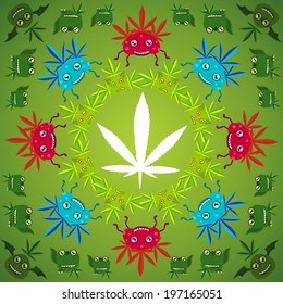 Marijuana leaves mandala monsters vector illustration