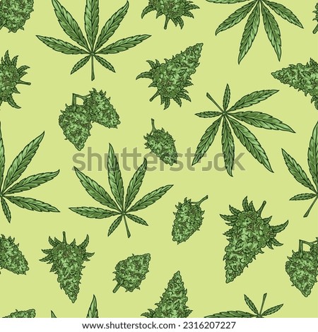 Marijuana leaves pattern seamless colorful with cannabis plant petals for smoking and making narcotic oil vector illustration