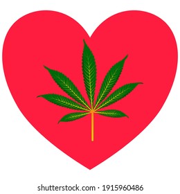 Hojas de marihuana en el corazón rojo