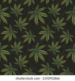Marijuana leaves seamless pattern. Detailed hand drawn vector illustration.