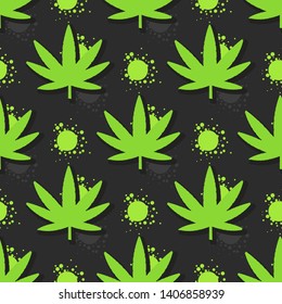 Marijuana leaves seamless pattern. Hand drawn vector illustration.