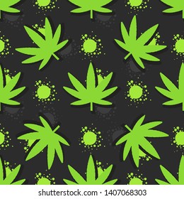 Marijuana leaves seamless pattern. Hand drawn vector illustration.