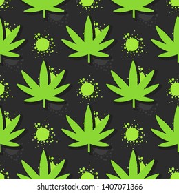 Marijuana leaves seamless pattern. Hand drawn vector illustration.