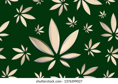 Marijuana leaves seamless vector pattern. Cannabis plant brown background. Dense vegetation of ganja