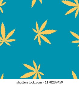 Marijuana leaves vector blue seamless pattern for wrapping, craft, textile, fabric