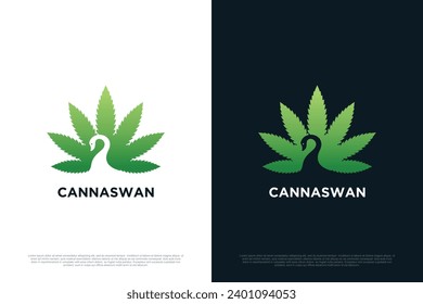 Diseño de logotipo de marihuana con concepto de estilo único de cisne Premium Vector 1
