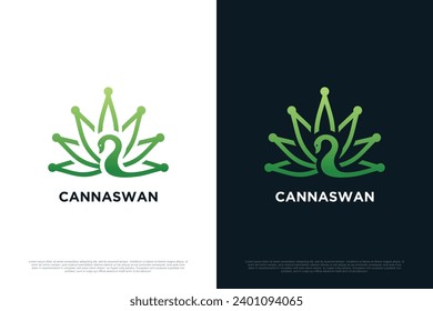 Diseño de logotipo de marihuana con concepto de estilo único de cisne Premium Vector 2