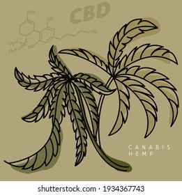 Marijuana modern line art, Vector illustration in hand drawn outline style