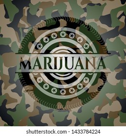 Marijuana on camo texture. Vector Illustration. Detailed.