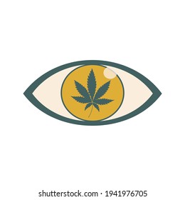 Sobredosis de marihuana. Ojo amarillo humano. Intoxicación aguda por cannabis. Nocivo para el cerebro y el cuerpo. Colores de tendencia. Gráficos vectoriales.