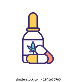 Marijuana For Pain RGB Color Icon. Chronic Disease Treatment By Cannabis. Common Health Condition Improvement. Herbal Remedy. Medical Cannabis. Pain-relieving Drugs. Isolated Vector Illustration