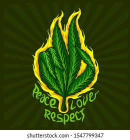 marihuana con diseño vector de signos de martillo de paz