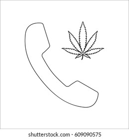 Marijuana phone call symbol simple line icon on background