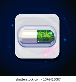 Marijuana Pill. THC Pill. Pain Or Cancer Relief Concept - Vector Illustration