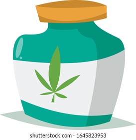 Medizinisches Glas mit Tabletten, die Marihuana enthalten.