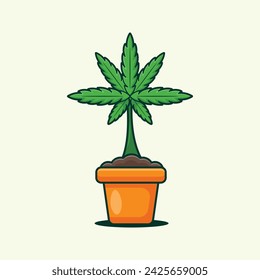 planta de marihuana en la olla ilustración vectorial de dibujos animados.
Ilustración de dibujos animados vectoriales adecuada para póster, folleto, web, mascota, etiqueta engomada, logotipo e icono.