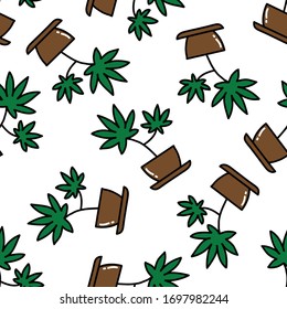marijuana plant seamless doodle pattern, vector illustration