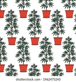 patrón de doodle sin fisuras de la planta de marihuana, ilustración vectorial