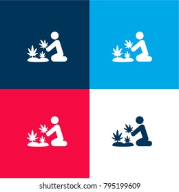 Marijuana plants four color material and minimal icon logo set in red and blue