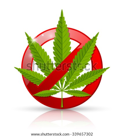 Marijuana prohibition sign placed on white background