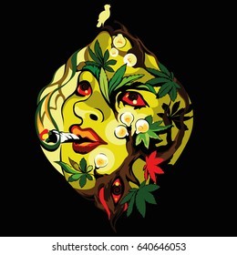 Marijuana psychedelic art isolated on black background
