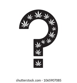 Marijuana Questions. Question mark made from cannabis leaves on a white background. Question mark as a metaphor for uncertainty for medical use and legal issues. Isolated vector.