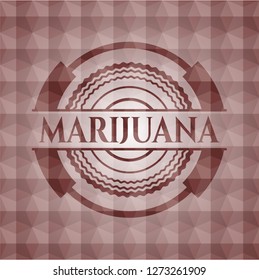 Marijuana red badge with geometric background. Seamless.