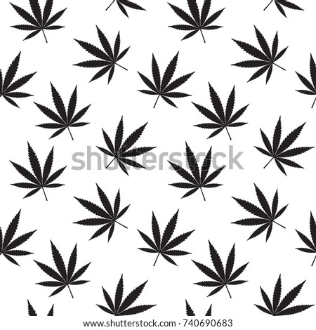 Marijuana Seamless Pattern. Black Marijuana Leaves On White Background. Vector Illustration. 