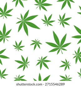 Marijuana seamless pattern. Cannabis background. Green cannabis leaves on white background