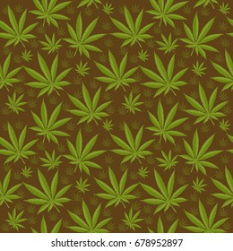 Marijuana seamless pattern. Cannabis is an endless texture. Medical hemp repeating background. Vector illustration