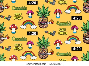 Marijuana Seamless Pattern. Sticker Skate. Vector Illustration.