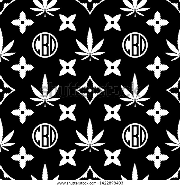 Marijuana Seamless Pattern White On Black The Arts